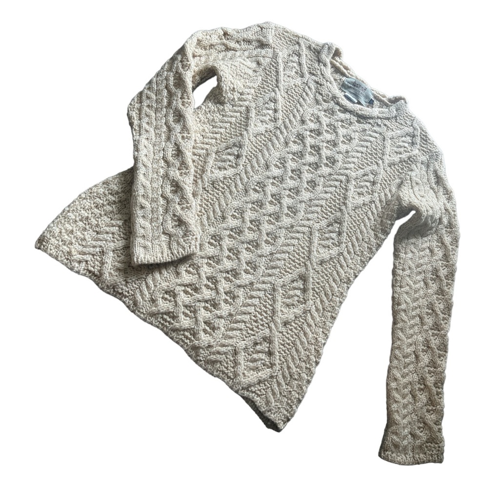 ARAN SWEATER MARKET 100% VIRGIN WOOL, WOMENS CREAM SWEATER, KNIT, IRELAND. SZ L